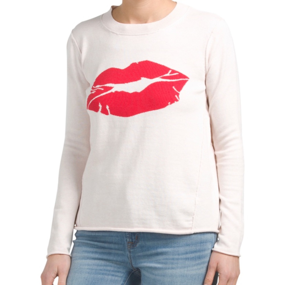 NWT Lisa Todd Pucker Up Lips Cotton sweater S pink
